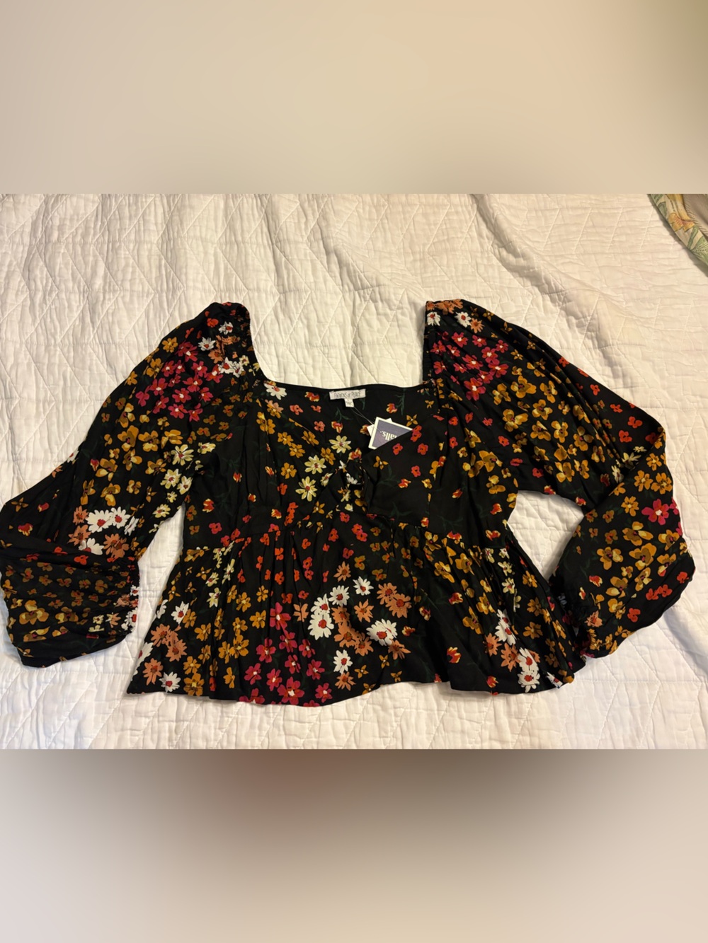 Patrons of Peace Black Floral Blouse with Multicolored Blooms